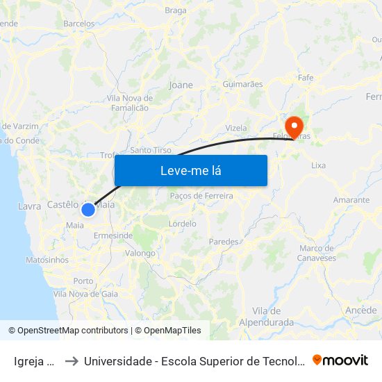 Igreja Gondim to Universidade - Escola Superior de Tecnologia e Gestão de Felgueiras map