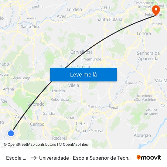 Escola Fânzeres to Universidade - Escola Superior de Tecnologia e Gestão de Felgueiras map