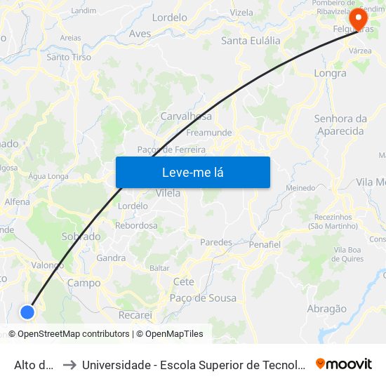 Alto da Serra to Universidade - Escola Superior de Tecnologia e Gestão de Felgueiras map