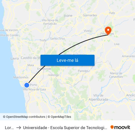 Lordelo to Universidade - Escola Superior de Tecnologia e Gestão de Felgueiras map