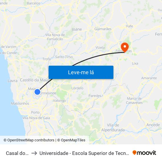 Casal dos Mogos to Universidade - Escola Superior de Tecnologia e Gestão de Felgueiras map