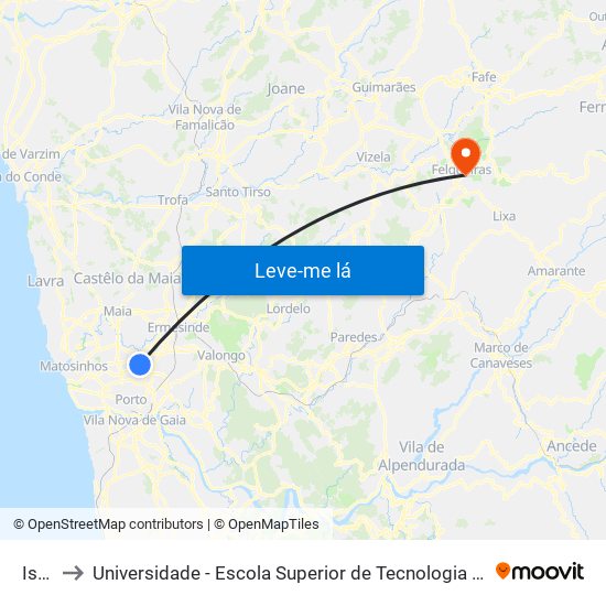 Iscap to Universidade - Escola Superior de Tecnologia e Gestão de Felgueiras map