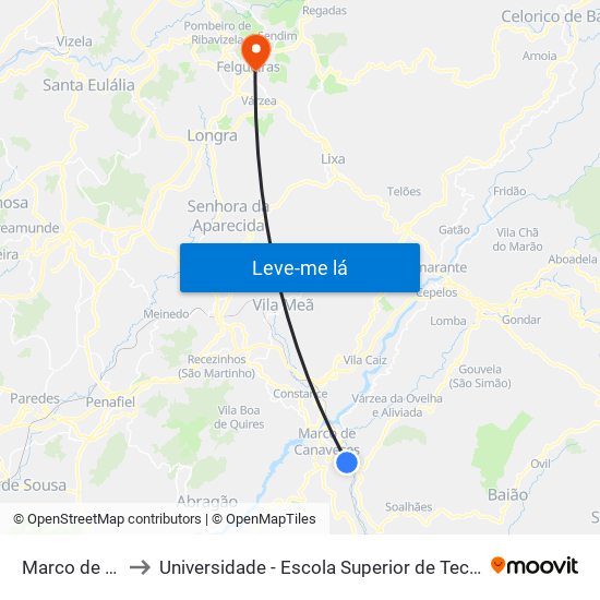 Marco de Canavases to Universidade - Escola Superior de Tecnologia e Gestão de Felgueiras map