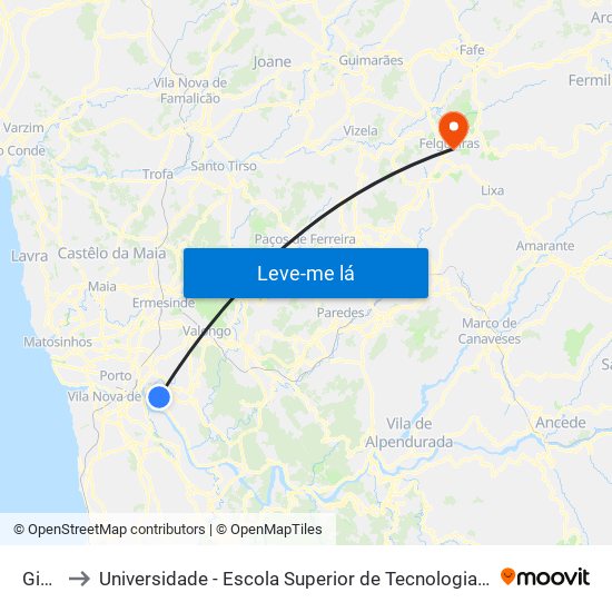 Giesta to Universidade - Escola Superior de Tecnologia e Gestão de Felgueiras map