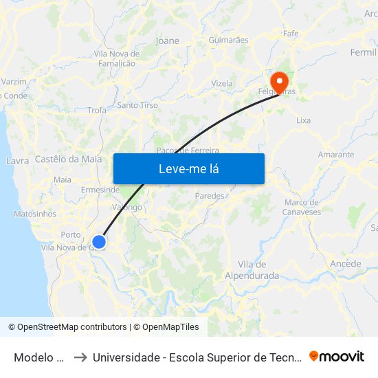 Modelo S. Cosme to Universidade - Escola Superior de Tecnologia e Gestão de Felgueiras map