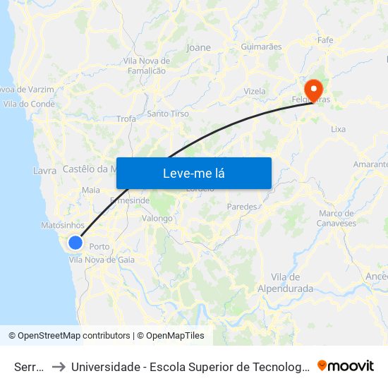 Serralves to Universidade - Escola Superior de Tecnologia e Gestão de Felgueiras map