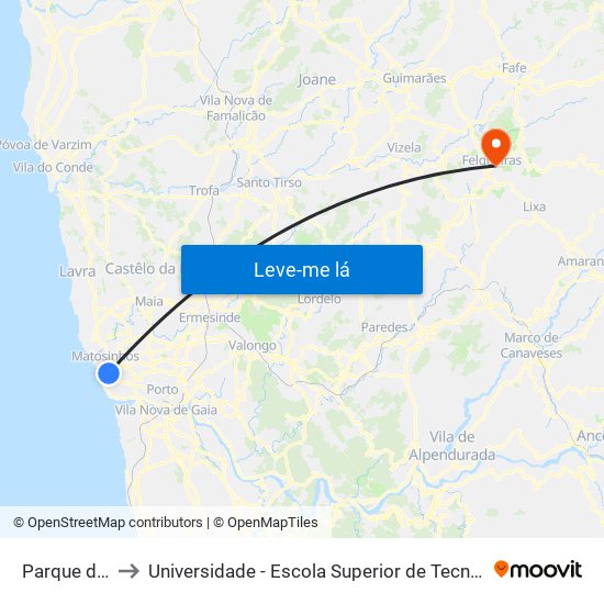 Parque da Cidade to Universidade - Escola Superior de Tecnologia e Gestão de Felgueiras map