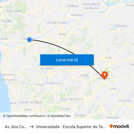 Av. dos Combatentes to Universidade - Escola Superior de Tecnologia e Gestão de Felgueiras map