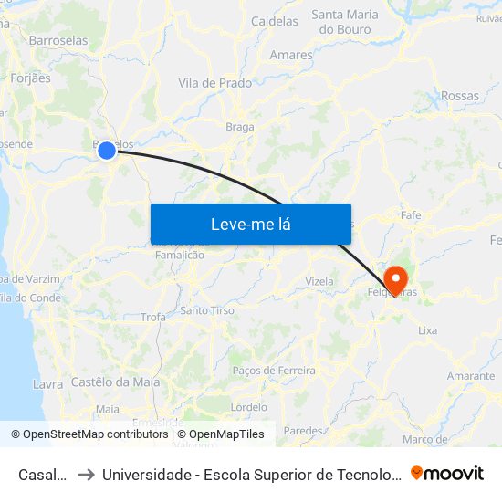 Casal de Nil to Universidade - Escola Superior de Tecnologia e Gestão de Felgueiras map