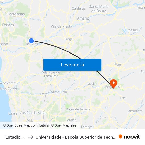 Estádio Nascente to Universidade - Escola Superior de Tecnologia e Gestão de Felgueiras map