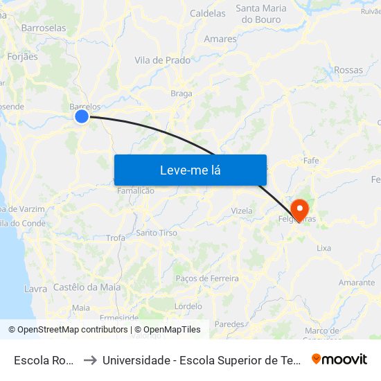 Escola Rosa Ramalho to Universidade - Escola Superior de Tecnologia e Gestão de Felgueiras map