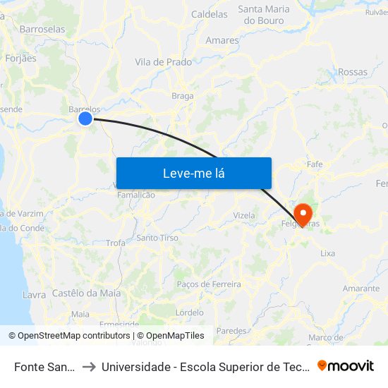 Fonte Santo António to Universidade - Escola Superior de Tecnologia e Gestão de Felgueiras map