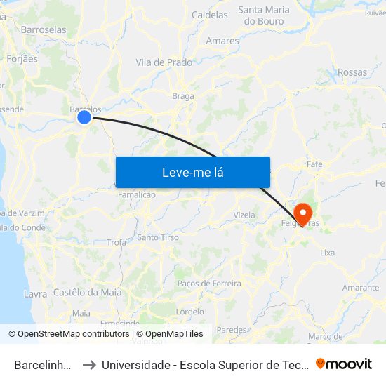 Barcelinhos (Centro) to Universidade - Escola Superior de Tecnologia e Gestão de Felgueiras map