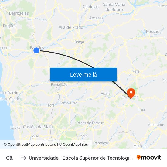 Câmara to Universidade - Escola Superior de Tecnologia e Gestão de Felgueiras map