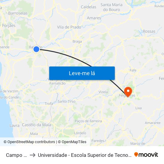 Campo da Feira to Universidade - Escola Superior de Tecnologia e Gestão de Felgueiras map