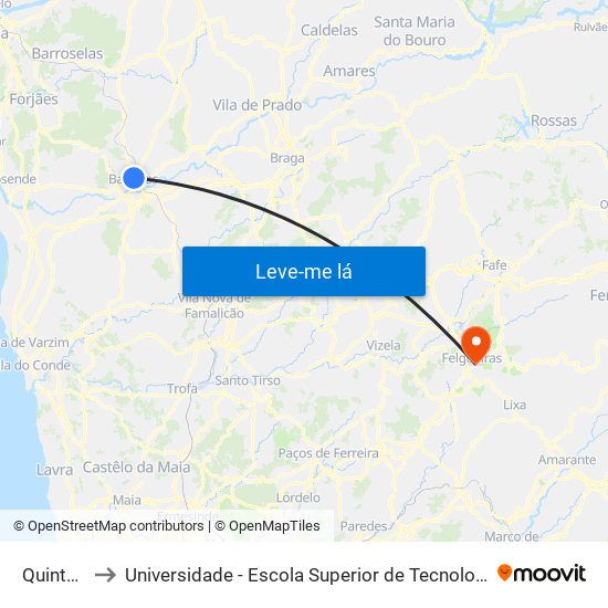 Quinta Nova to Universidade - Escola Superior de Tecnologia e Gestão de Felgueiras map