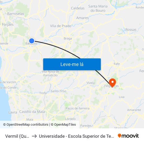 Vermil (Quinta da Cal) to Universidade - Escola Superior de Tecnologia e Gestão de Felgueiras map