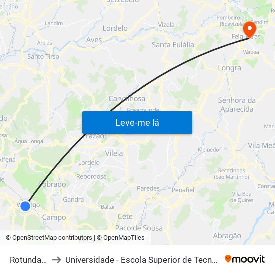 Rotunda 1º Maio to Universidade - Escola Superior de Tecnologia e Gestão de Felgueiras map