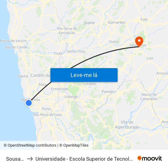 Sousa Aroso to Universidade - Escola Superior de Tecnologia e Gestão de Felgueiras map