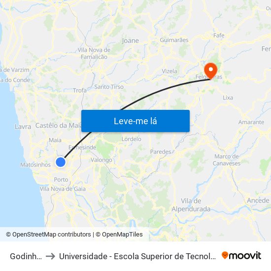 Godinho Faria to Universidade - Escola Superior de Tecnologia e Gestão de Felgueiras map