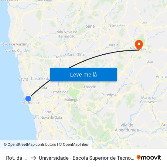 Rot. da Exponor to Universidade - Escola Superior de Tecnologia e Gestão de Felgueiras map