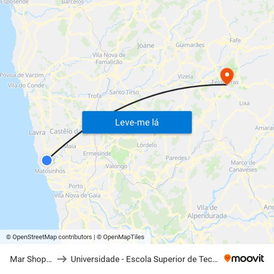 Mar Shopping - Ikea to Universidade - Escola Superior de Tecnologia e Gestão de Felgueiras map