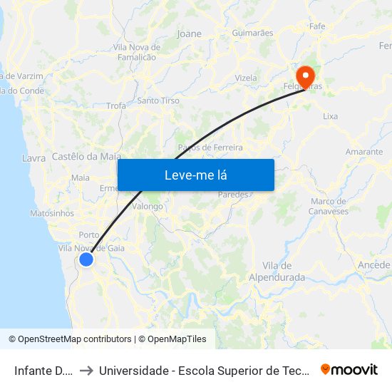 Infante D. Henrique to Universidade - Escola Superior de Tecnologia e Gestão de Felgueiras map