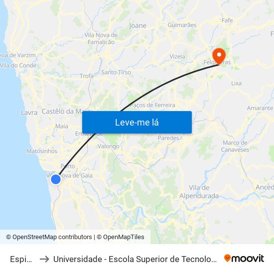 Espinheiro to Universidade - Escola Superior de Tecnologia e Gestão de Felgueiras map