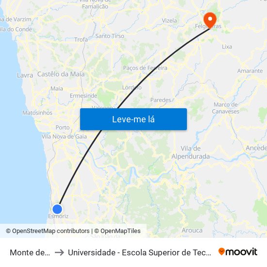 Monte de Paramos to Universidade - Escola Superior de Tecnologia e Gestão de Felgueiras map