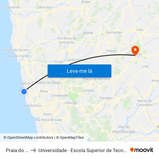 Praia do Marreco to Universidade - Escola Superior de Tecnologia e Gestão de Felgueiras map
