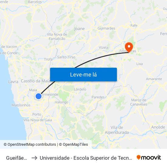 Gueifães (Igreja) to Universidade - Escola Superior de Tecnologia e Gestão de Felgueiras map