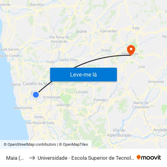 Maia (Câmara) to Universidade - Escola Superior de Tecnologia e Gestão de Felgueiras map