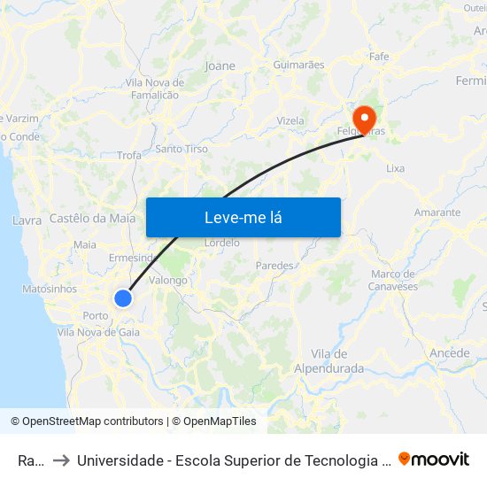 Ranha to Universidade - Escola Superior de Tecnologia e Gestão de Felgueiras map