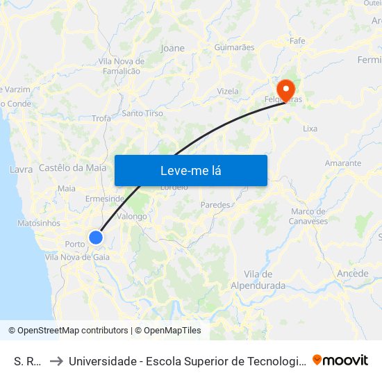 S. Roque to Universidade - Escola Superior de Tecnologia e Gestão de Felgueiras map