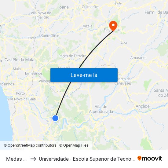 Medas (Escola) to Universidade - Escola Superior de Tecnologia e Gestão de Felgueiras map