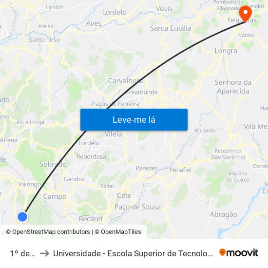 1º de Maio to Universidade - Escola Superior de Tecnologia e Gestão de Felgueiras map