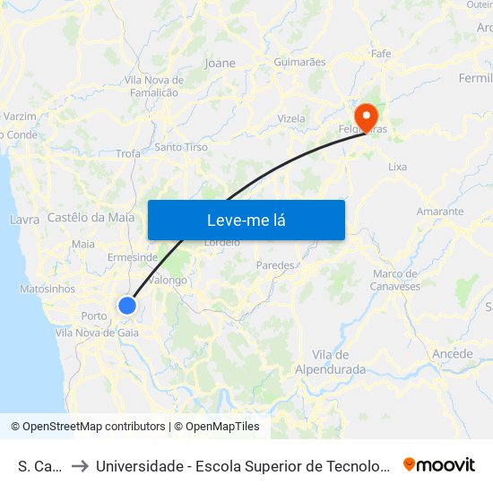 S. Caetano to Universidade - Escola Superior de Tecnologia e Gestão de Felgueiras map
