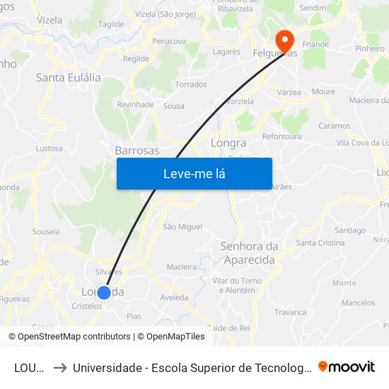 LOUSADA to Universidade - Escola Superior de Tecnologia e Gestão de Felgueiras map