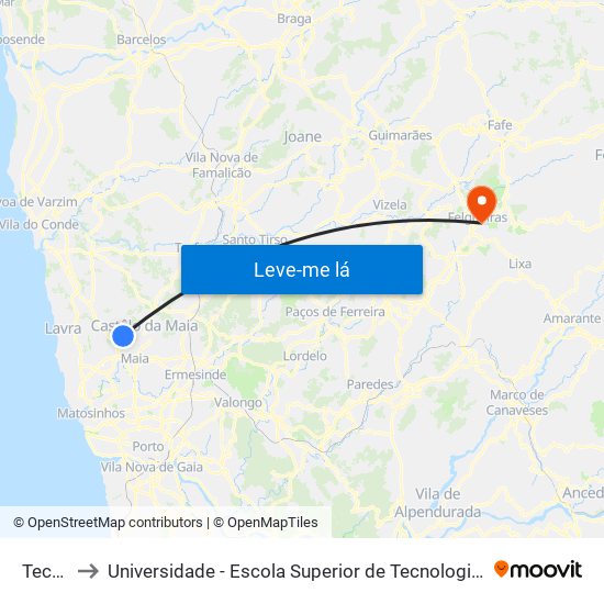 Tecmaia to Universidade - Escola Superior de Tecnologia e Gestão de Felgueiras map