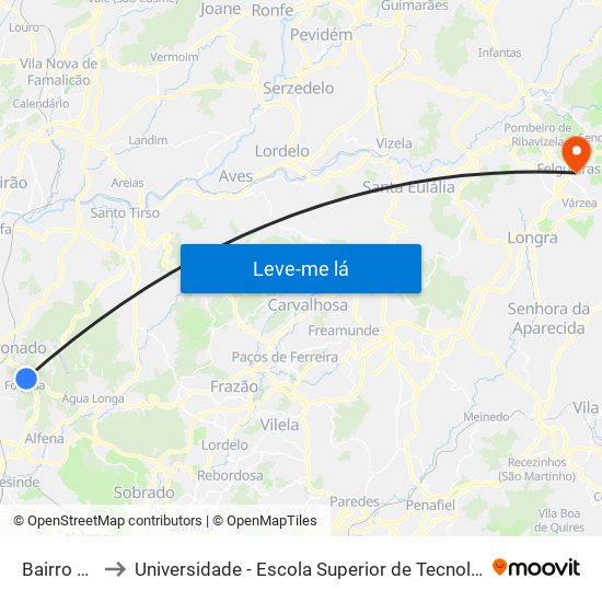 Bairro Folgosa to Universidade - Escola Superior de Tecnologia e Gestão de Felgueiras map