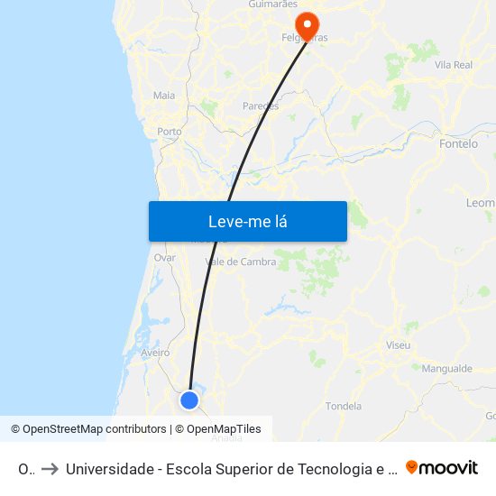 Oiã to Universidade - Escola Superior de Tecnologia e Gestão de Felgueiras map