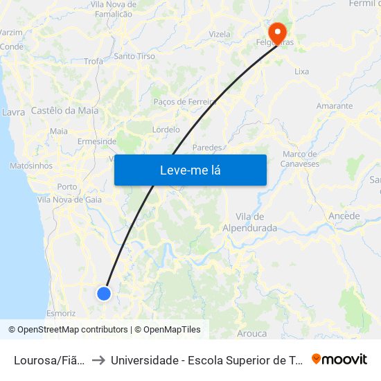 Lourosa/Fiães (Interface) to Universidade - Escola Superior de Tecnologia e Gestão de Felgueiras map