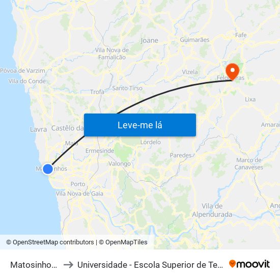 Matosinhos (Mercado) to Universidade - Escola Superior de Tecnologia e Gestão de Felgueiras map