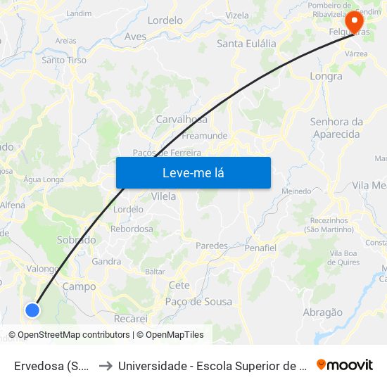 Ervedosa (S.Pedro da Cova) to Universidade - Escola Superior de Tecnologia e Gestão de Felgueiras map