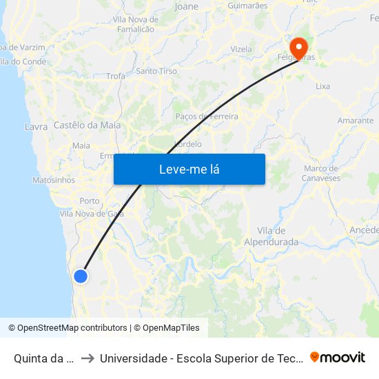 Quinta da Camarinha to Universidade - Escola Superior de Tecnologia e Gestão de Felgueiras map