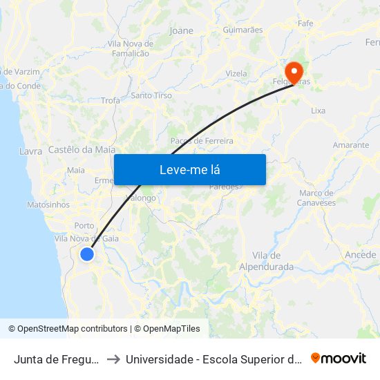 Junta de Freguesia de Mafamude to Universidade - Escola Superior de Tecnologia e Gestão de Felgueiras map