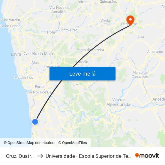 Cruz. Quatro Caminhos to Universidade - Escola Superior de Tecnologia e Gestão de Felgueiras map