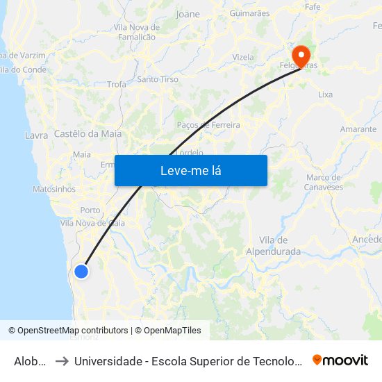 Alober Bar to Universidade - Escola Superior de Tecnologia e Gestão de Felgueiras map