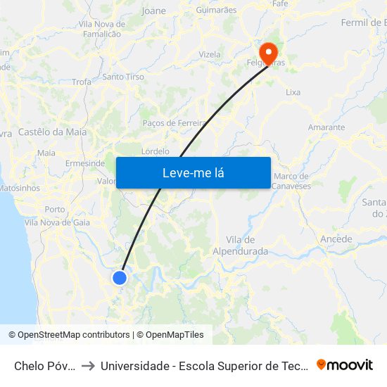 Chelo Póvoa (Lever) to Universidade - Escola Superior de Tecnologia e Gestão de Felgueiras map