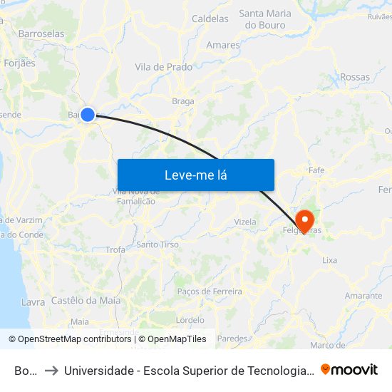 Bolivar to Universidade - Escola Superior de Tecnologia e Gestão de Felgueiras map